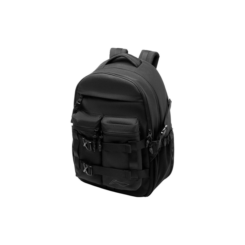 Li Ning Sports Lifestyle Series Water-Resistant Eco-Friendly Zipper Closure Polyester Sports Backpack Unisex Backpack Black ABSU159-1