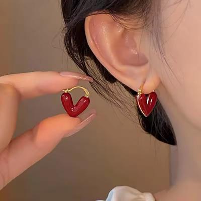 Korean Sweet Minimalist Love Heart Drop Earrings for Women White Elegant Earrings Aesthetic Piercing Ear Jewelry