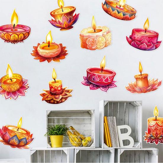 12 Pcs Diwali Festival Sticker Lotus Tealight Candle Holder Sticker Artificial Lotus Flower Labels for Traditional Decor Diwali Puja Party Supplies