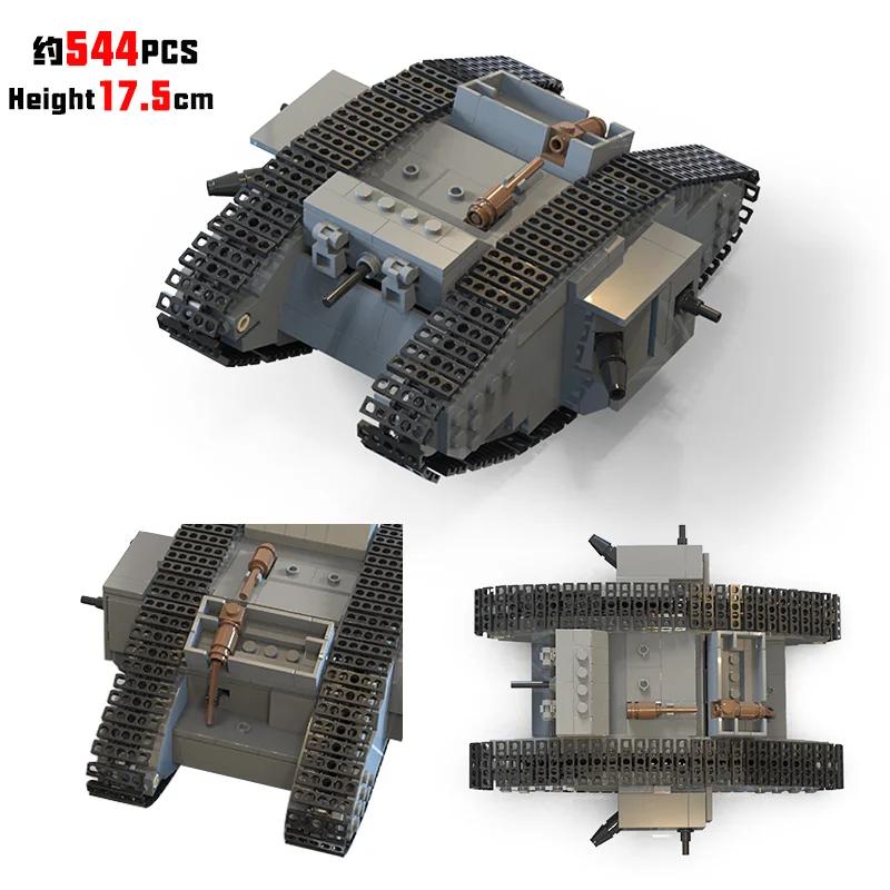 MOC WW1 Germany Military A7V Combat Tank Building Blocks Set Mark IV Male and Black Heavy Tank War Vehicle Bricks Toys Gift