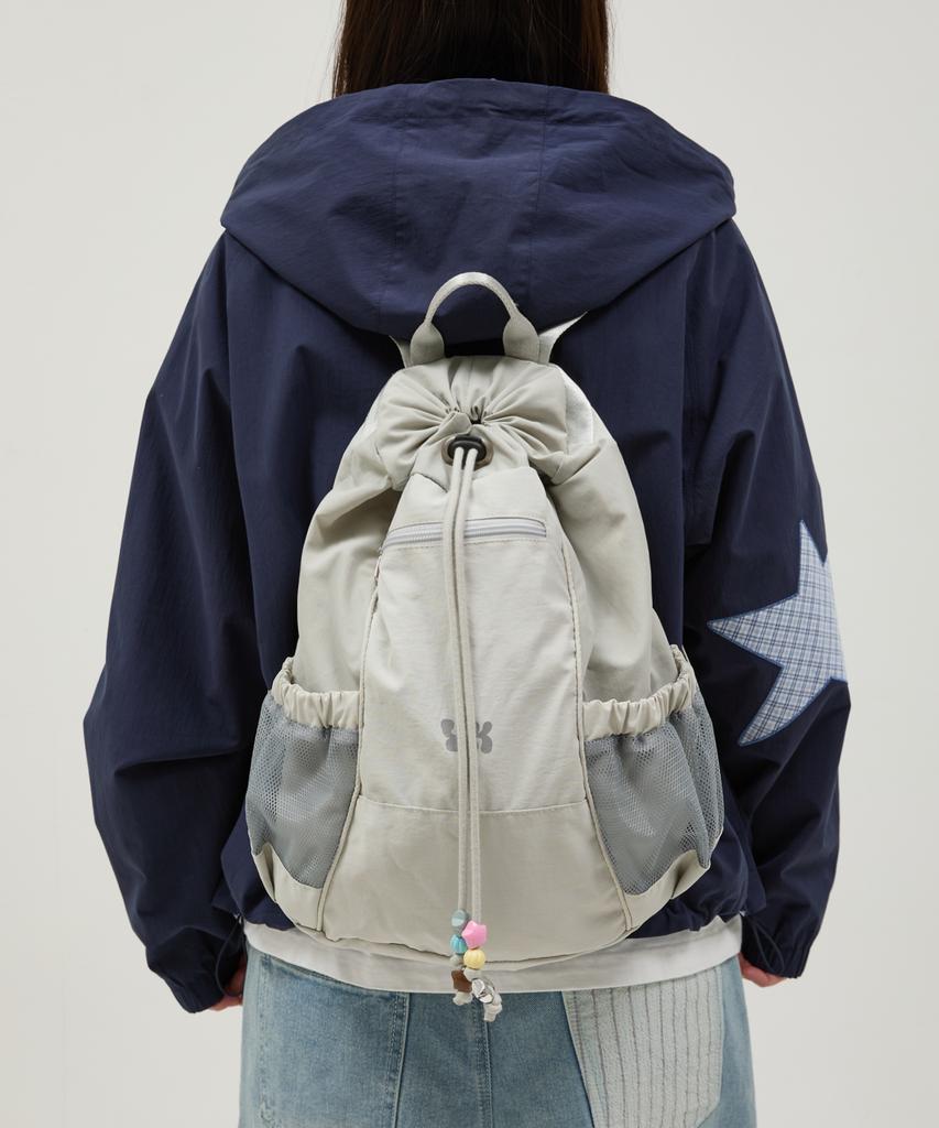 Waikei Beaded Nylon String Backpack Grey