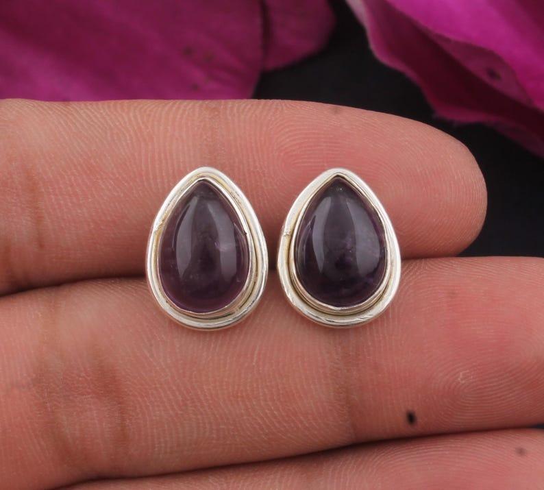 

Solid 92 Sterling Silver Amethyst Gemstone Stud Earrings Jewelry Women Gift Earrings Boho Jewelry