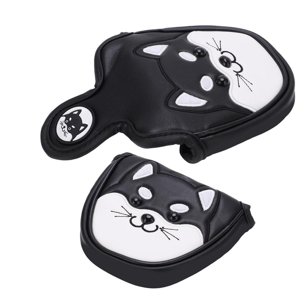 PU Leather   Putter Head Covers with Magnetic Closure Waterproof Cartoon Thicken Plush     Headcover(Yellow White )