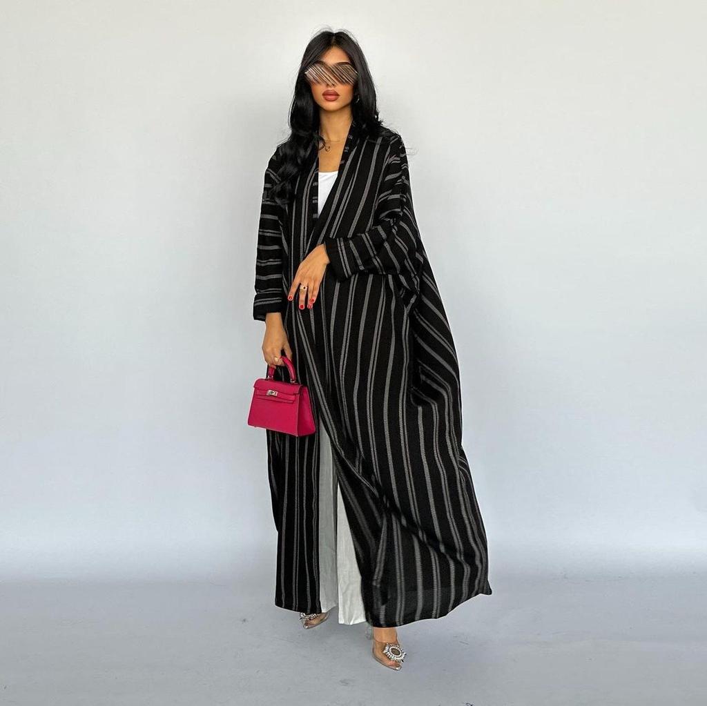 MQ161 Women's Zebra Striped Long Cardigan Abaya - Cross-Border Fashion for Europe & America