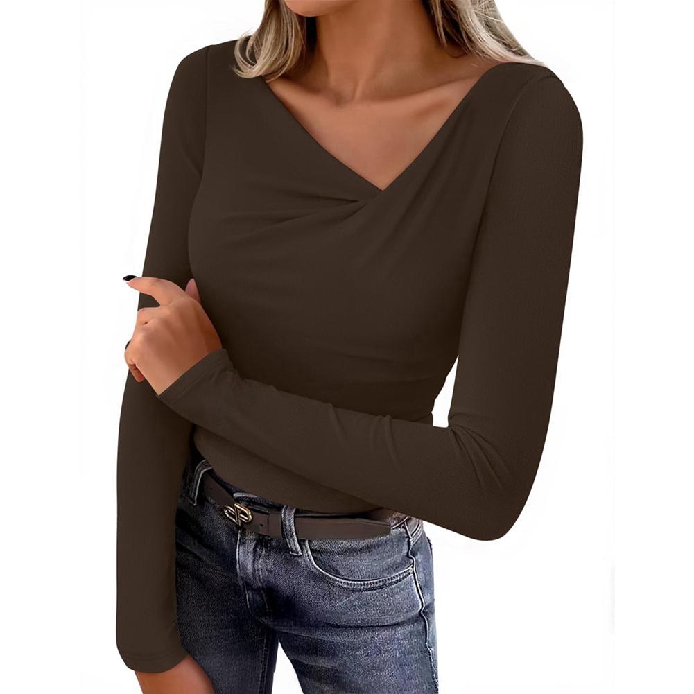 Women's Long-Sleeve Asymmetrical V-Neck Top