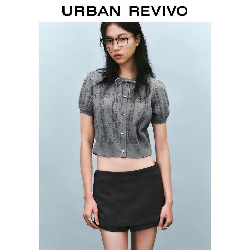 UR2026 Women s Summer Tie-Front Hollow Knit Crop Top M