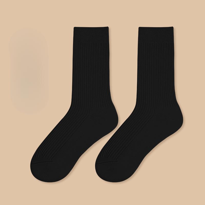 Women's Spring and Autumn Pure Cotton Antibacterial Sweat Absorbing Solid Color Breathable Mid Calf Sports Socks
