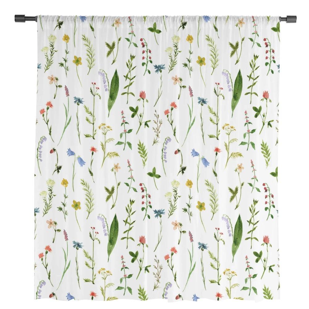 Aquarellmalerei Blumen Blätter Weiß Tüll Gardinen für Wohnzimmer Schlafzimmer Dekor Fenster Vorhang Voile Organza Vorhänge