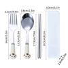 Cat Claw Stainless Steel Tableware Set Portable Cutlery Fork Spoon Chopsticks Three-Piece Suit With Box Travel Flatware Gift