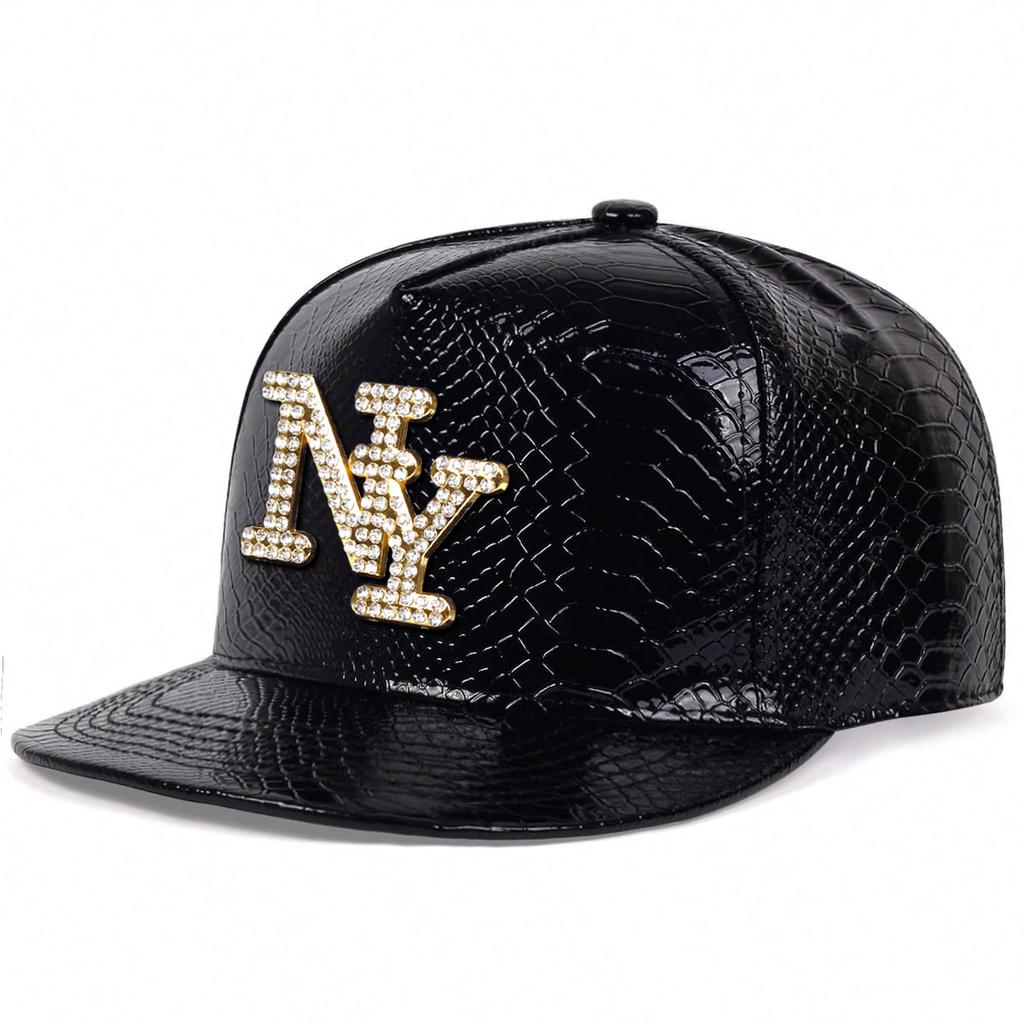 Men PU Leather Letter NY Hip Hop Hat Outdoor Sport Adjustable Sunscreen Leisure Hat Spring Autumn Travel Tourism Beach Vacation
