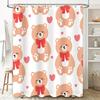 Teddy Bear Shower Curtain With Bowknot Print For Bathroom Decor Pink Red Hearts Pattern 160X180Cm Large Size Bath Tarpaulin Wate