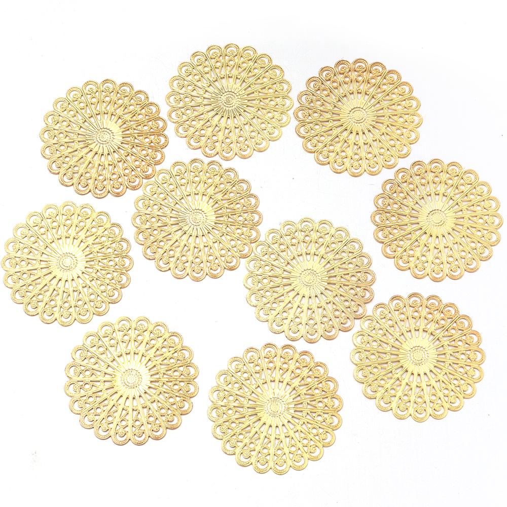 10pcs Filigree Flower Wraps 38mm Metal Copper Round Flower Pieces Connectors For Jewelry Making DIY Home Crafts Gifts Decoration