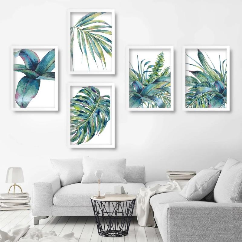 Tropische Palmblatt Blätter Poster Aquarell Botanisch Farn Monstera Druck Leinwand Malerei Wandkunst Bild für Zimmer Heimdekor