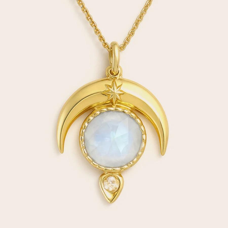 

Zircon Moon Necklace Moonstone Citrine Inlaid Light Luxury Dream Starry Sky Light And Shadow Flow Niche Jewelry