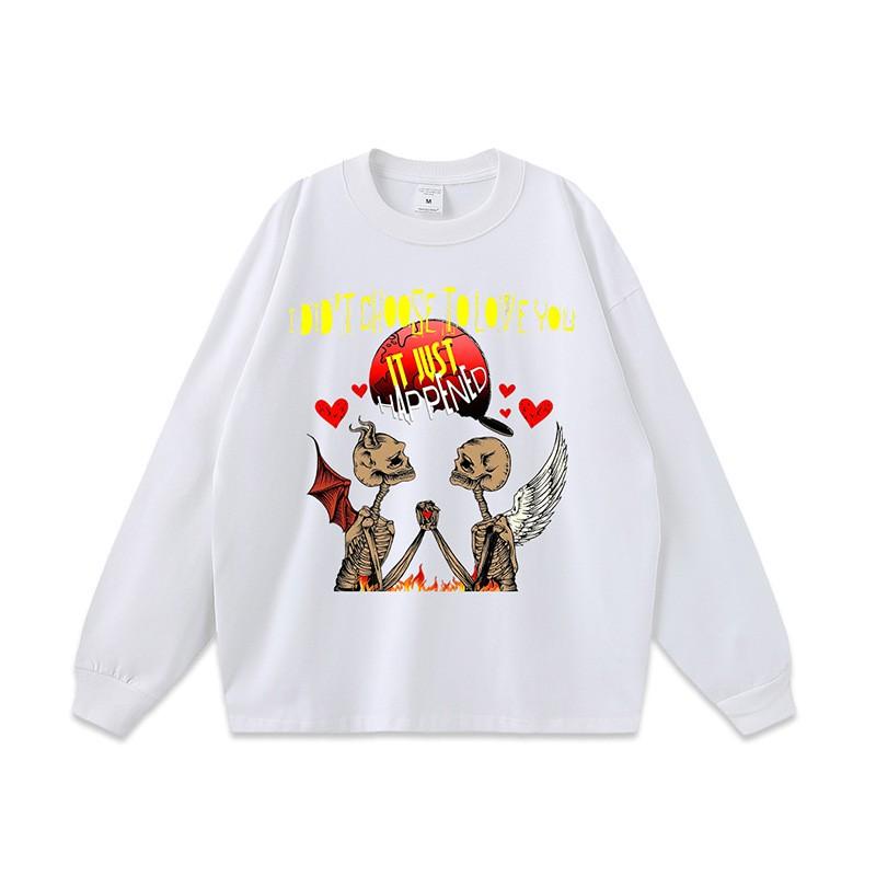 Unisex Retro Skull Print Oversized Cotton Tee Streetwear Hip Hop Casual T-Shirt