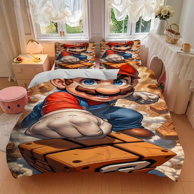 3pc Mario Adventure Bedding Set Guest Room Bedroom Decor Christmas Halloween Decor Birthday and Holiday Gifts- All Seasons 3pcs Quilt 125