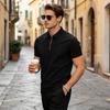 Men's Waffle Knit Short Sleeve Polo Shirt with Zip Collar Breathable Lightweight Casual Top for Summer