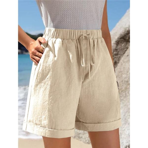 

Женские шорты однотонные свободные с карманами на резинке со шнурком L абрикосовый