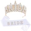 New Crystal Pearl Bride Crown & Headdress for Bachelorette Party with "BRIDE" Sash