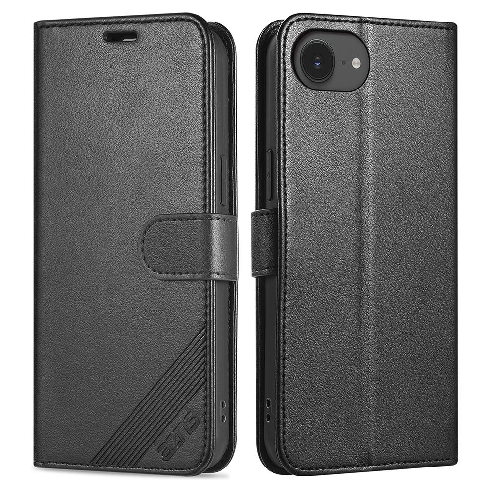 

AZNS For iPhone 16e Case Anti-Scratch PU Leather Stand Wallet Phone Cover Black
