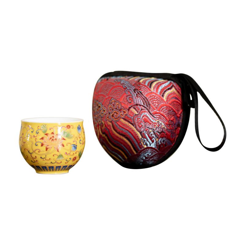 Chinese Enamel Ceramic Tea Cup Lotus Pattern Antique Style Master Cup for Gongfu Tea Elegant Personal Drinking Cup & Collection