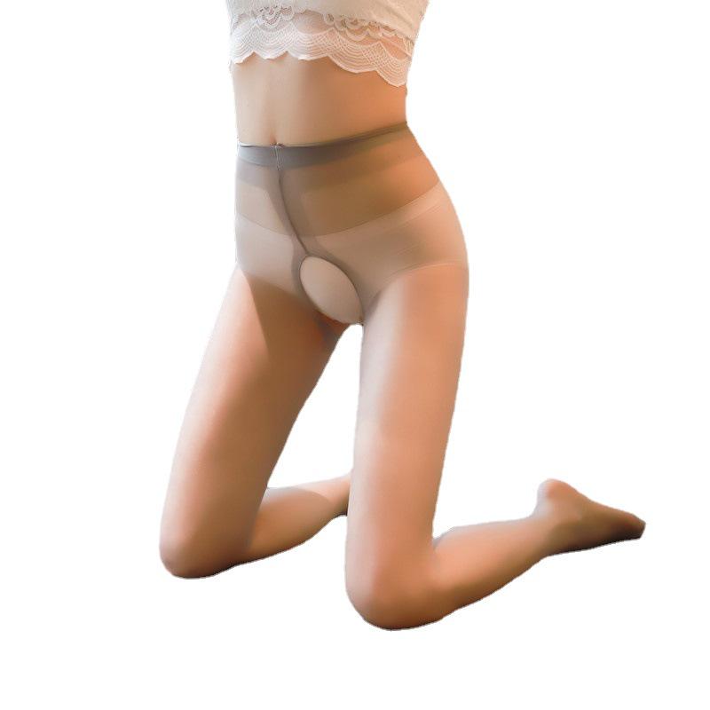 Women's Seamless Open Crotch Stockings - Flesh-Colored, Transparent Black, Anti-Snag, No-Take-Off Pantyhose for Summer.