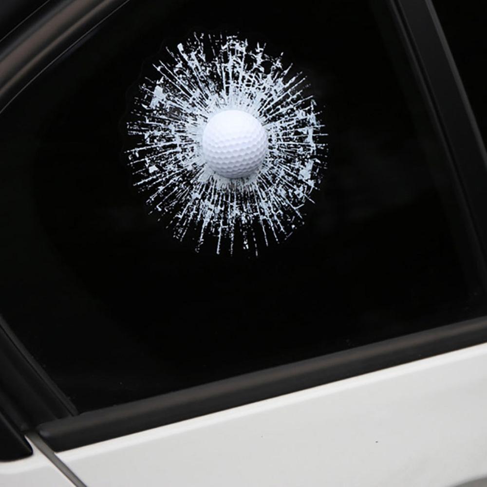 1PC Car PET 3D Sticker White Ball Hit Glass Window Windshield Sticker 15cm x15cm