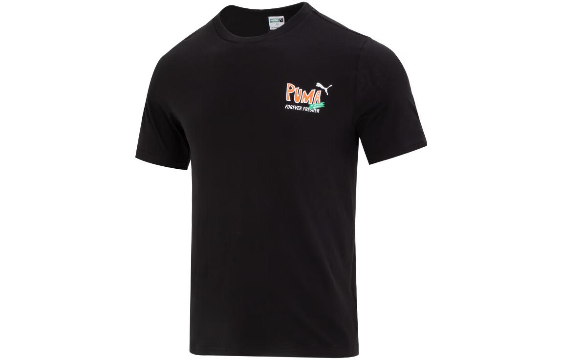 PUMA ESS+ T Shirts Men s Black Crew Neck Moderate Straight Fit 624718-01 L