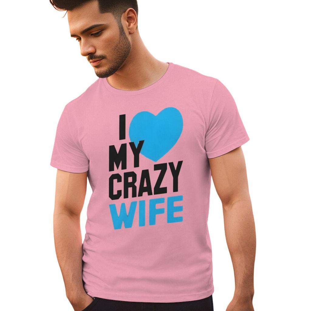 Fun Heart Print I Love My Crazy WifeHusband Pattern Couple T Shirt Casual Lovers Matching Tops Women Men Valentine Tshirts Gift