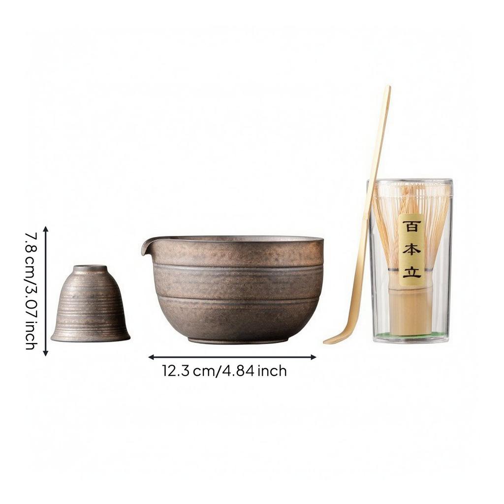 4 Pieces Tea Set Traditional Matcha Cooking Kit with Whisk Holder Authentic