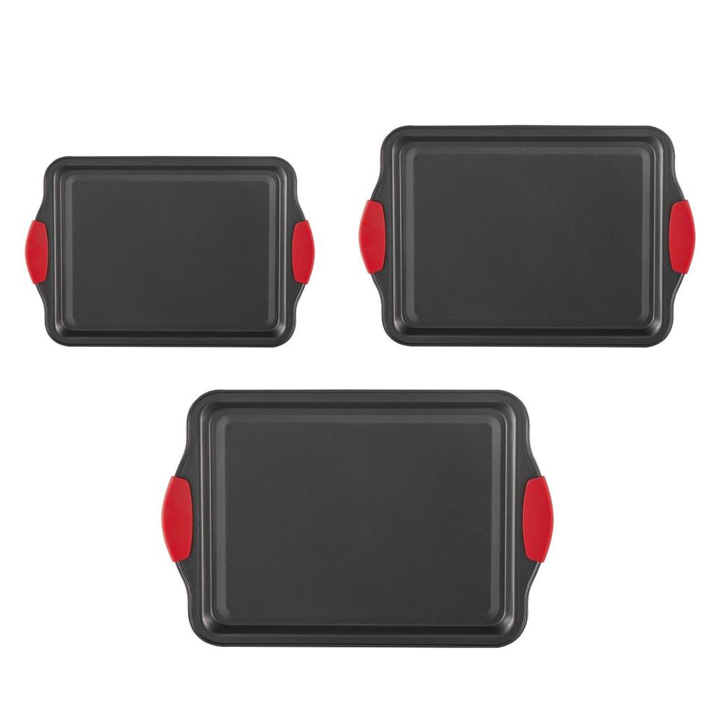 Baking Pan Set 3-Piece Nonstick Carbon Steel Set with Silicone Handles