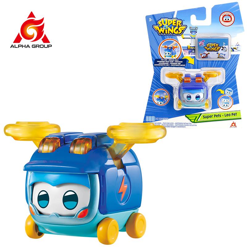 Super Wings Super Pet-Tino Pet Dinosaur With Sparkling Light Slide Face To Change Emotion Stackable Action Figures Kid Toy Gift