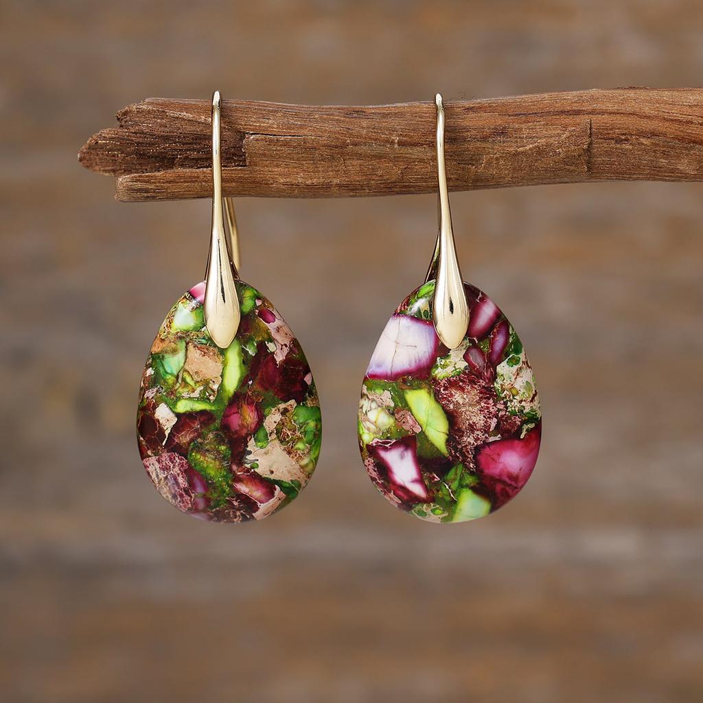 Luxury new ethnic style natural emperor stone water drop earrings light luxury European and American jewelry earrings
