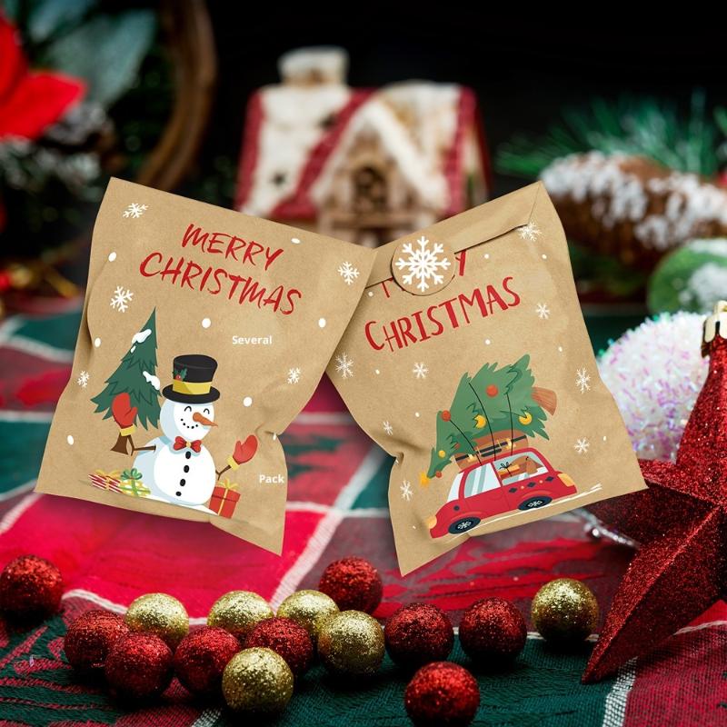 24Pcs Kraft Paper Bags Envelope Christmas Gift Bags With Stickers Candy Cookie Packaging  Year Party Favor Bags Diy