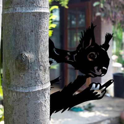 Yousheng Peeping Animal Metal Sign Middle Finger Squirrel Sign Rustic Flipping-Off Rooster Donkey Yard Art Decor Animal Ornament for Corner Tree Fence