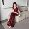 Evening Dress Women's Banquet Temperament Advanced Sense Light Luxury Niche High-end Host Bright Tassel Shoulder Slim Fishtail Dress