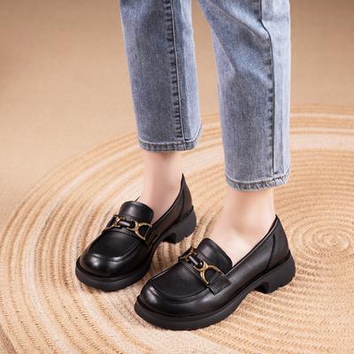 First Layer Cowhide Loafers Women's Spring and Autumn New Leather British Style Casual Versatile Small Leather Shoes Single Shoes Women's Shoes