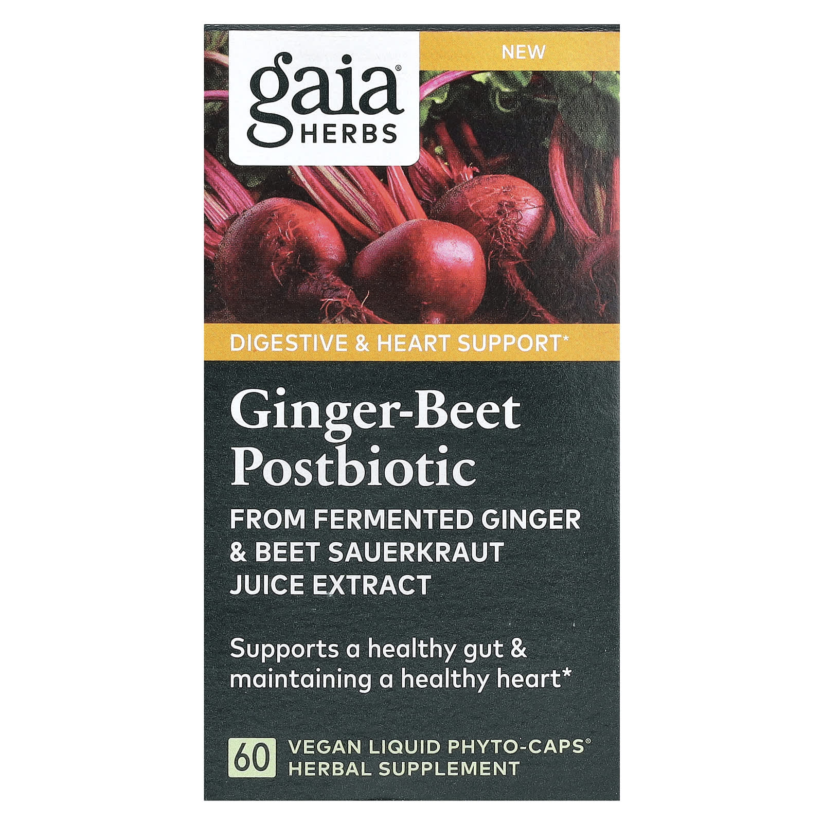 

Gaia Herbs, Ginger Beet Postbiotic, Vegan Liquid Phyto-Caps, 60 таблеток