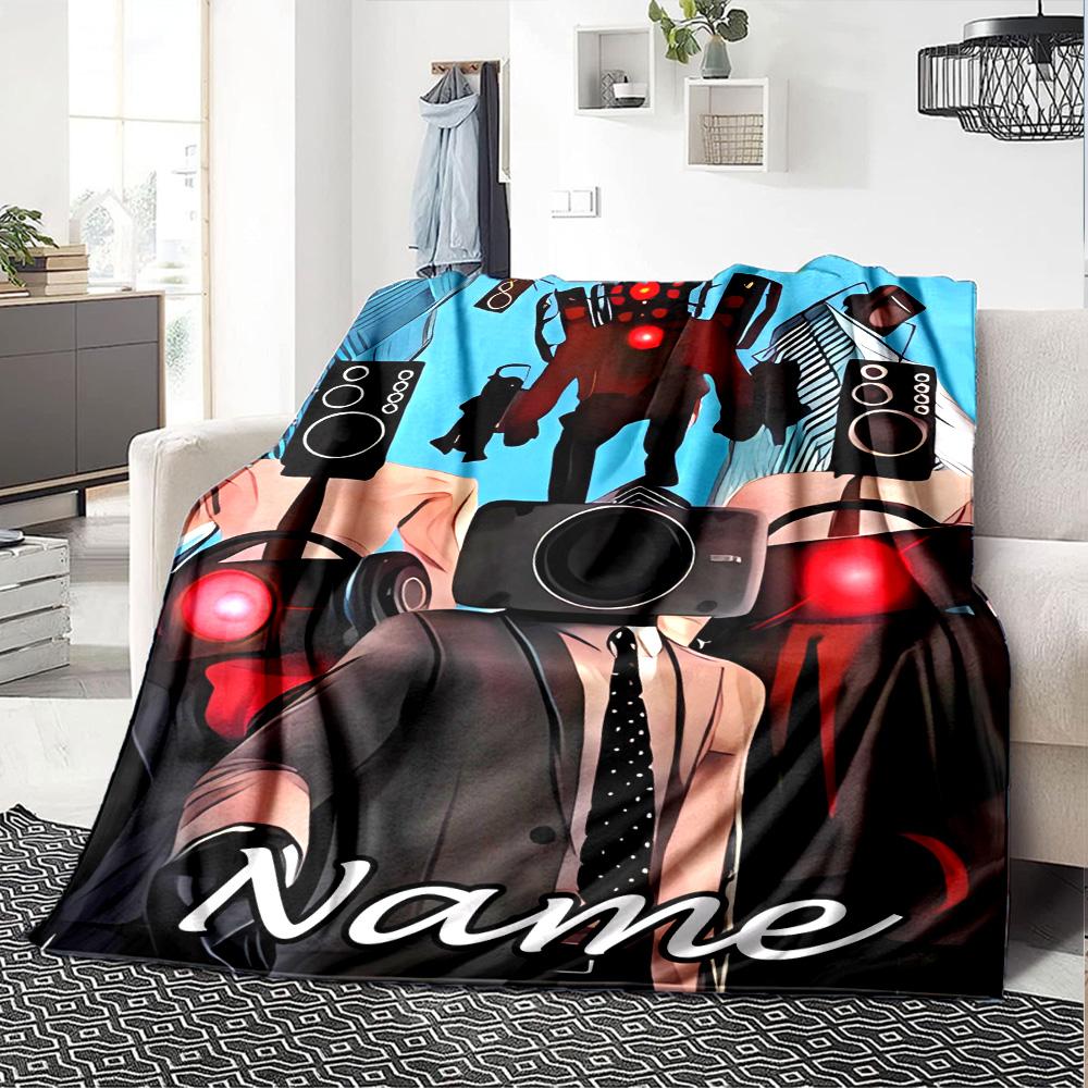 Customiz Name Personality Skibidi Toilet Blanket Soft &Warm Sofa Office Bed Travel Lunch Break Blanket, Gift Suitable All Seasons