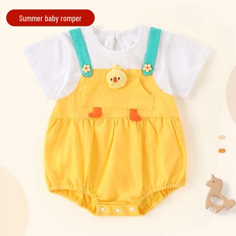 Infant Short Sleeve Cotton Jumpsuit - Cute Cartoon Design for Summer