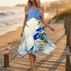 Women's Casual Sleeveless Floral Print Dress Round Neck Asymmetric Hem Mid-Length Summer Dress Lightweight Comfortable