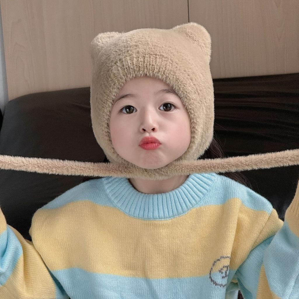 Cute Little Bear Plush Children's Hat Autumn and Winter New Style Woolen Ear Protection Hat Versatile and Cute Children's Woolen Hat