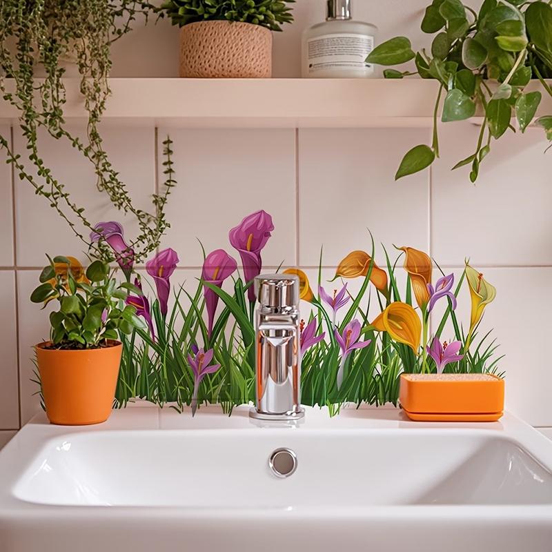 Floral Sink Area Background Wall Sticker Bathroom Sticker Self-Adhesive Removable Waterproof Backsplash Decoration Home Decor