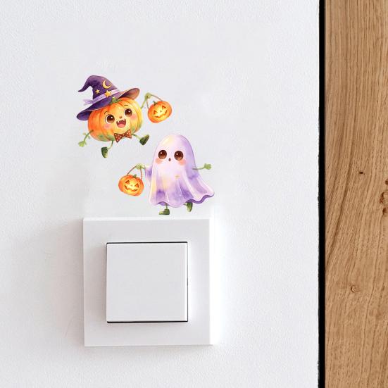 Seasonal Wall Decals Halloween Pumpkin Ghost Switch Sticker, Cartoon Light Self-Adhesive Panel Stickers Decoration Decal for Living Room Bedroom