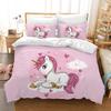 Lenjerie de pat cu unicorni Set de lenjerie de pat pentru copii cu husă de pilotă și 2 fețe de pernă, lenjerie de pat moale din microfibră cu unicorni de desene animate pentru fete