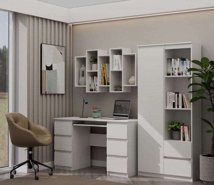 SELMA - Bibliothèque Suspendue Style Moderne Salon - 129.5x20x65 - 7 Tablettes