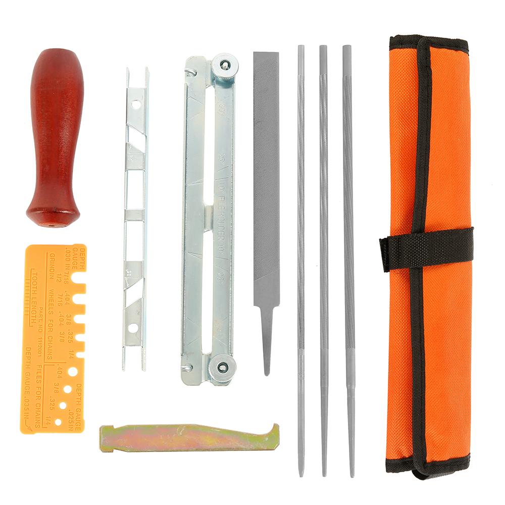 

10Pcs Set Professional Chainsaw Chain Sharpening Kit Tool Hardwood Handle Round/Flat File Guide Bar File Sharpener Tool Woodwork