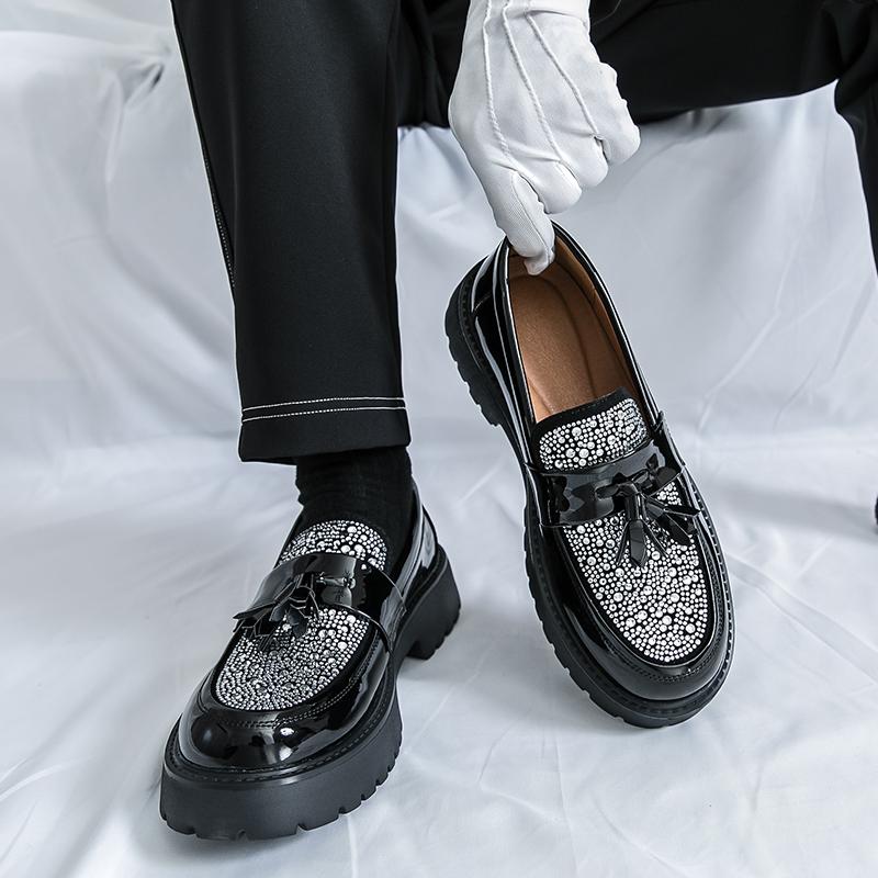 Fashion Four Seasons Men Business Loafers Black PU Men Casual Comfortable Height-increasing Fashion Shoes Travel Shoe Men Sizes 38-46