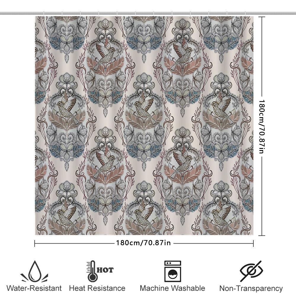 Vintage Floral Shower Curtain Botanical Pattern Bathroom Decor Farmhouse Rustic Washable Fabric Liner Backdrop
