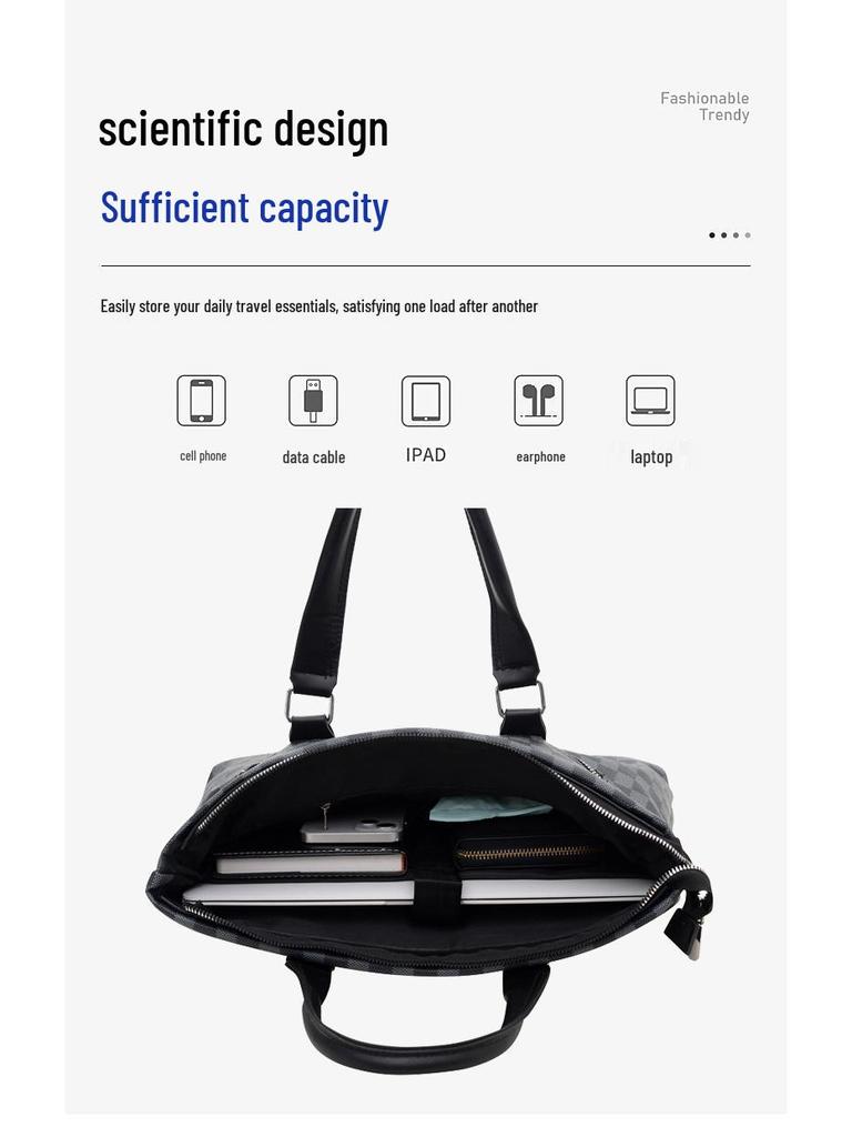 Men's Plaid Handbag: Business One-Shoulder Classic, 14-inch Laptop Briefcase